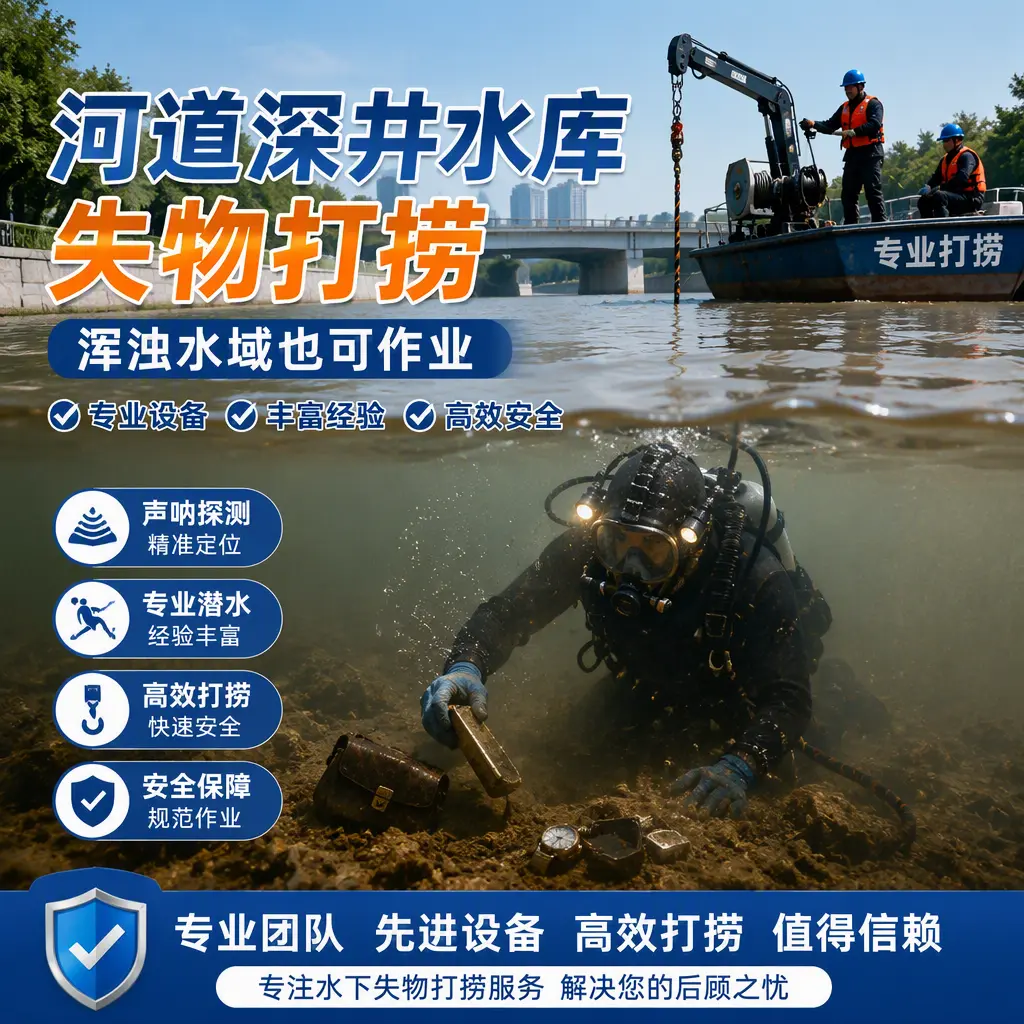河道深井水库失物打捞，浑浊水域也可作业滨海