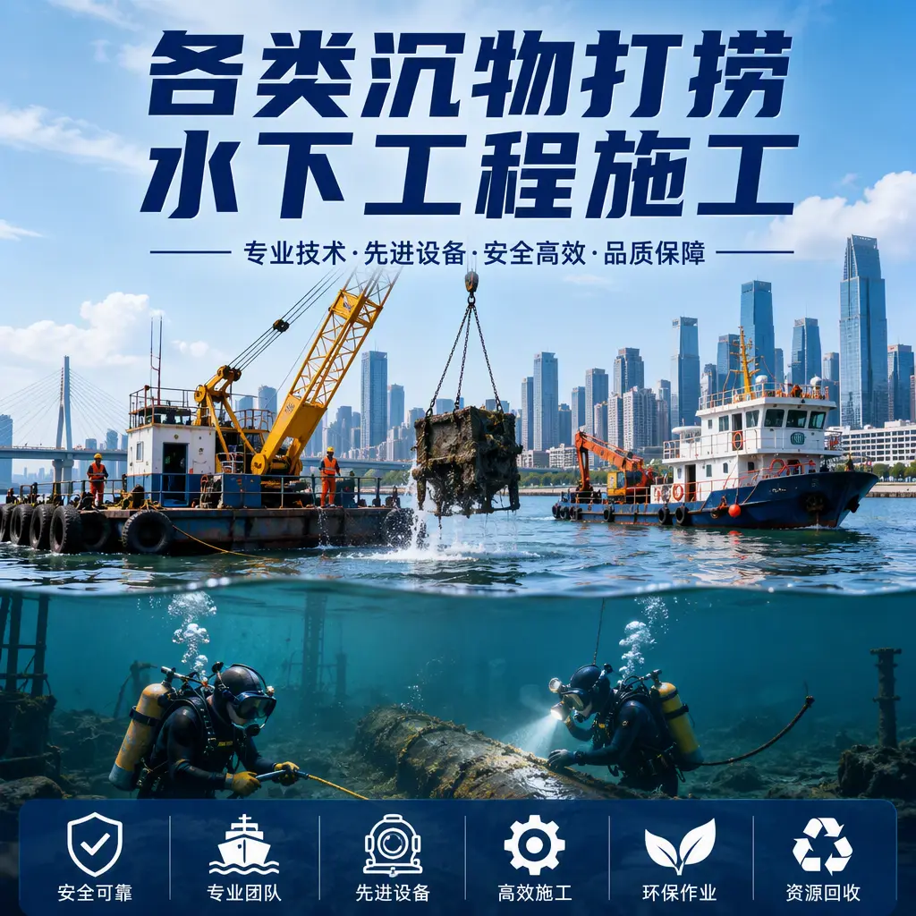 滨海各类沉物打捞，水下工程施工